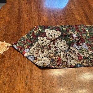 Holiday Tapestry Table Runner with Teddy Bears